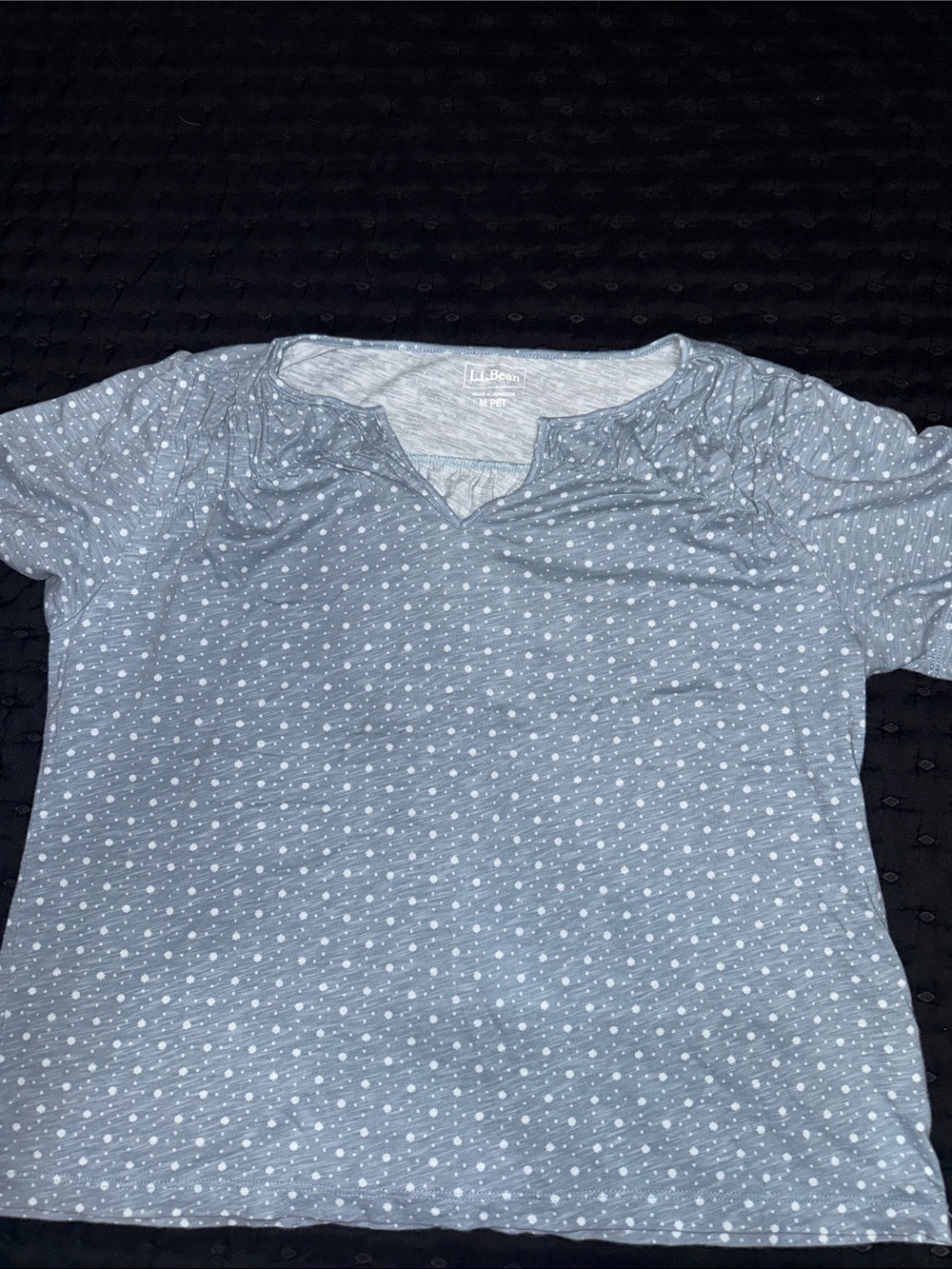 L.L. Bean Heather Blue Short-Sleeve Dot Knit Top